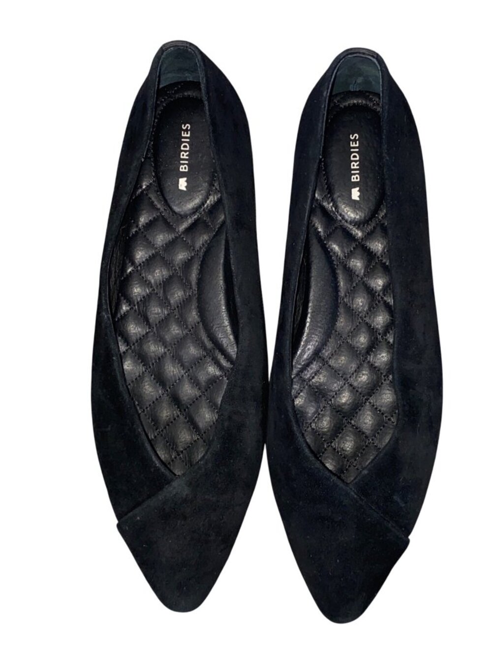Birdies Black Suede Quilted Insole Pointed Toe Flats Size 8 Womens Shoes